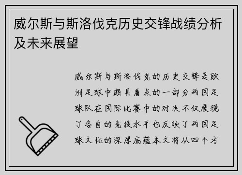 威尔斯与斯洛伐克历史交锋战绩分析及未来展望